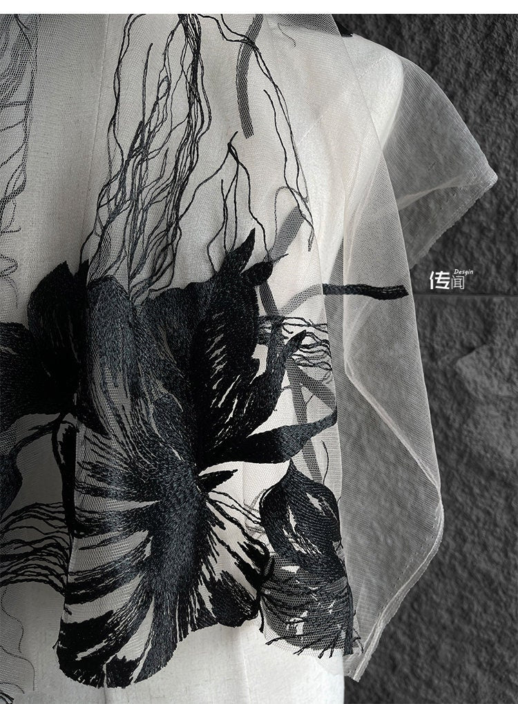 Black 3D Flower Embroidery Lace Fabric - Bridal Wedding Dress, Costume - 57"W