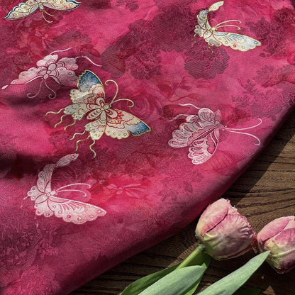 Butterfly Jacquard Silk Fabric ��� Xiangyun Gambiered Canton Gau"W