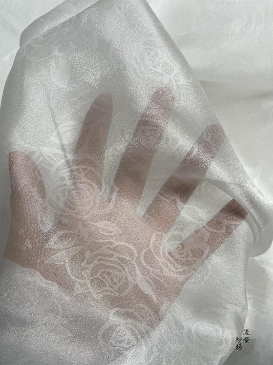 Tissu organza rose : polyester transparent pailleté, 150 cm de large - Couture à faire soi-même
