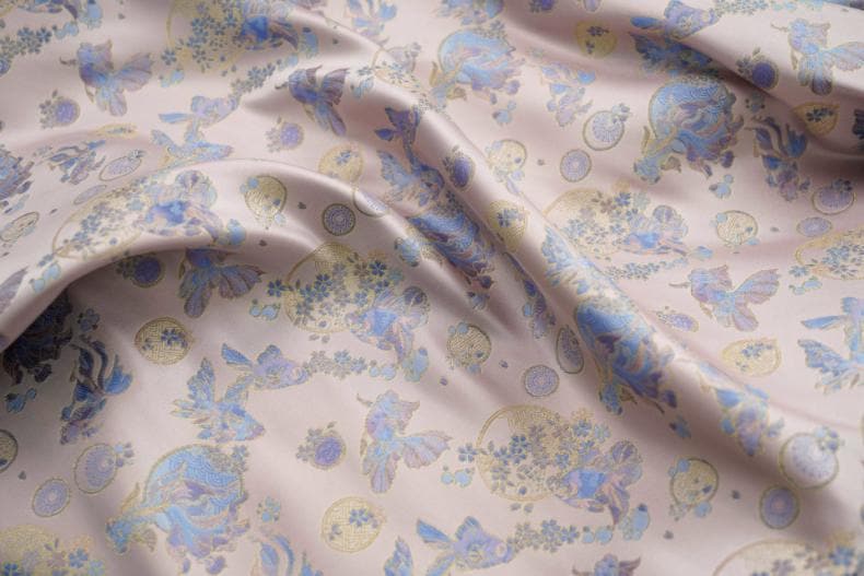 Tissu jacquard brocart à poissons rouges : style rétro, largeur 160 cm (63 po) - Vendu au mètre