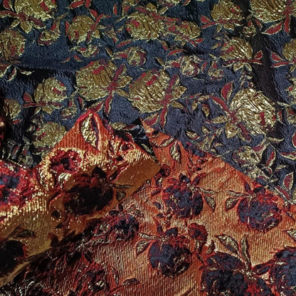 Vintage Gold Thread Jacquard Fabric: 3D Embossed Woven Material