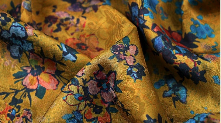 Floral Tea Silk Satin Fabric - 59" Wide - Digital Print