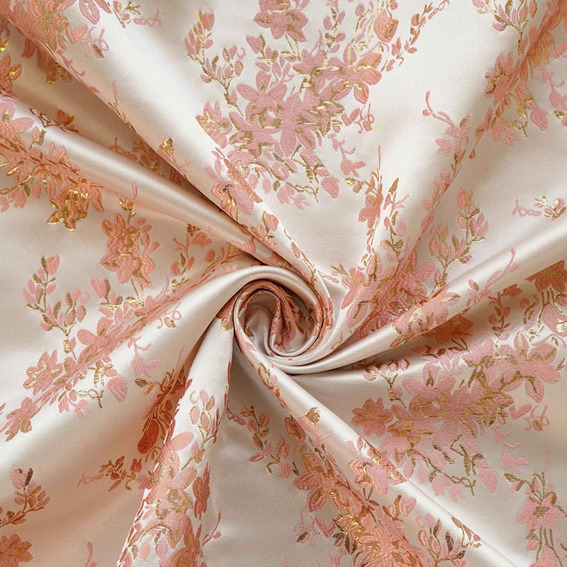 Gold Thread Floral Jacquard Fabric: 3D Texture Upholstery, 58"W