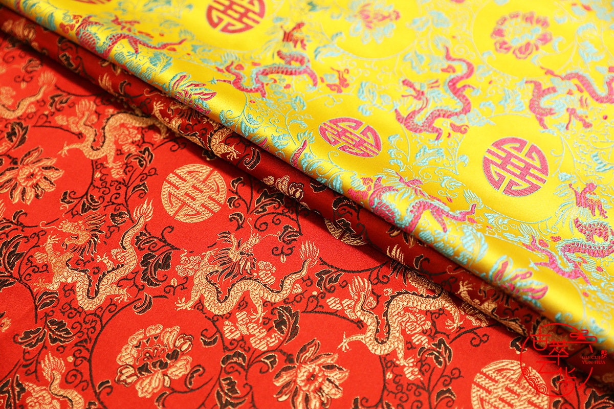 Tissu brocart dragon : Tissu pour cheongsam qipao multicolore
