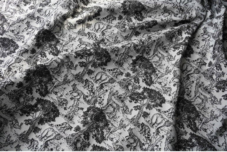 Tissu jacquard noir et blanc à motif zoo : mélange de rayonne pour ameublement, 140 cm de large