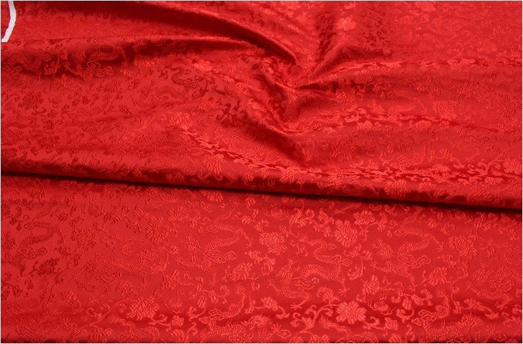 Dragon & Flower Brocade Fabric: Multi-Color Rayon, 59" Wide
