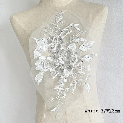 Colorful 3D Flower Beaded Lace: Bridal Wedding Veil Embroidery Patch