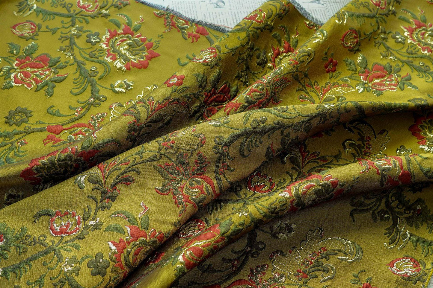 Baroque Floral Jacquard Brocade Fabric: European Palace Style, 57"