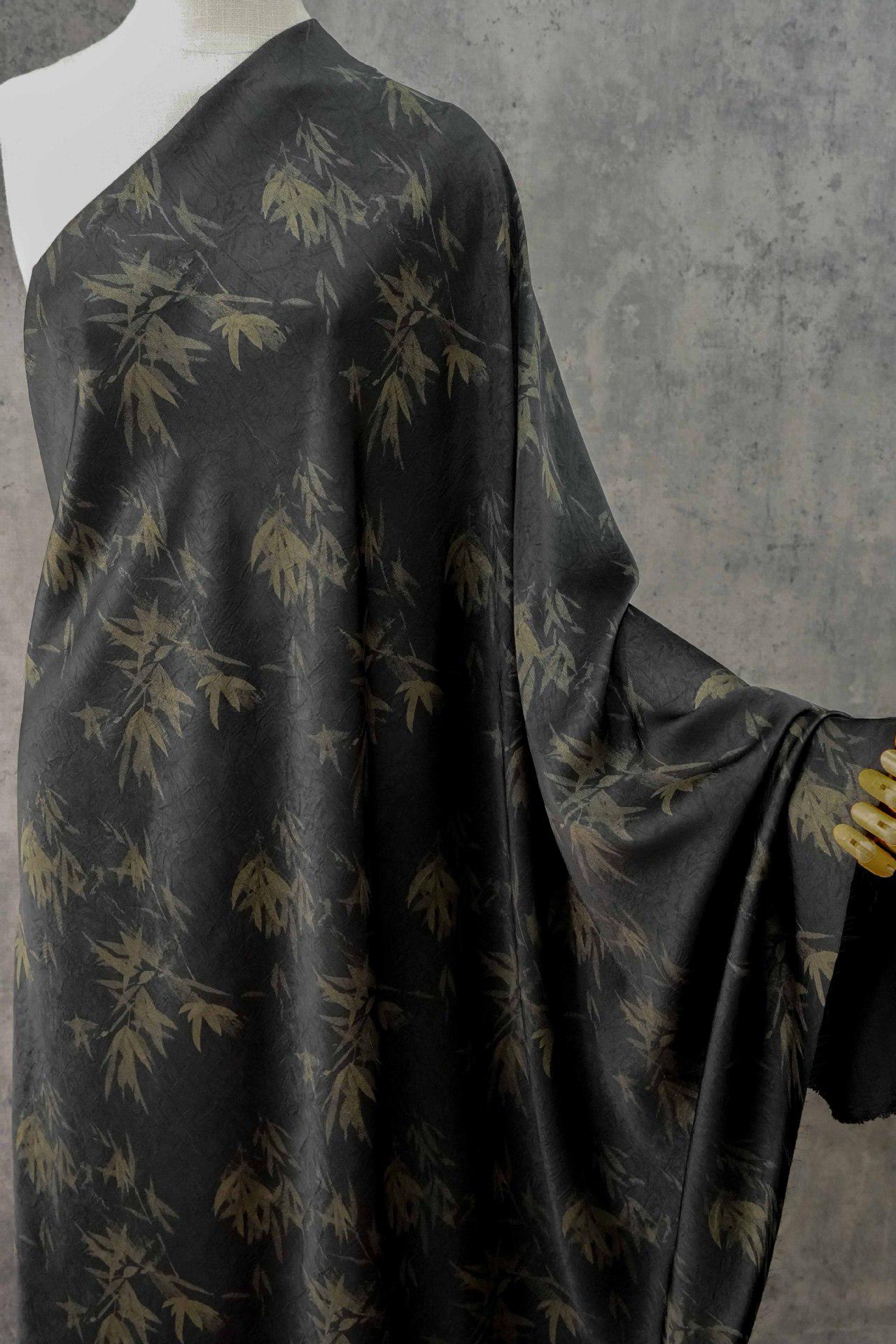 Bamboo Leaf Print Satin Rayon Fabric: Drapey Sewing Material