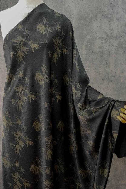 Bamboo Leaf Print Satin Rayon Fabric: Drapey Sewing Material