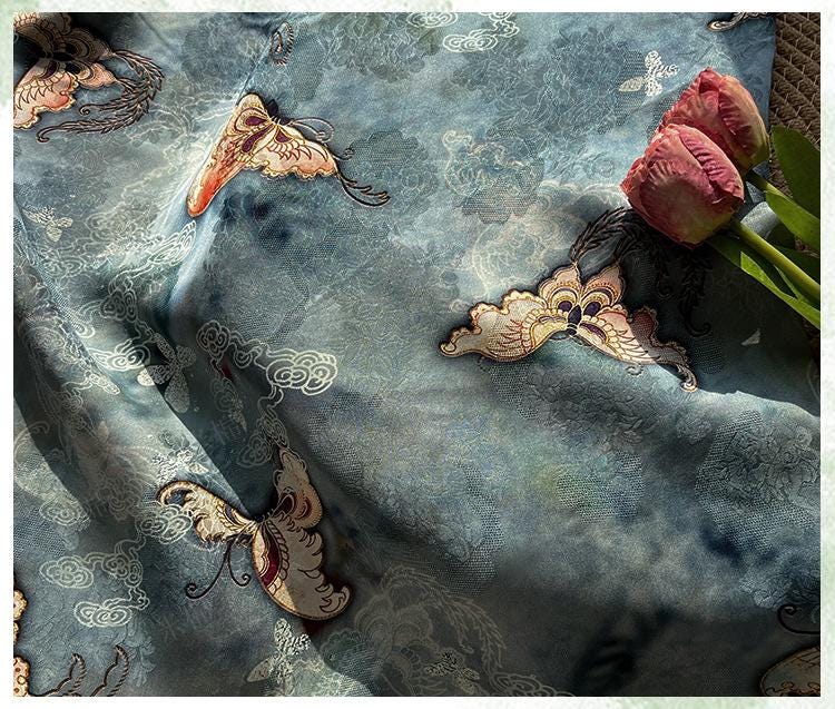 Tissu de soie Butterfly Dream - Jacquard Xiangyun Gambiered Canton Gauze, 150 cm de large
