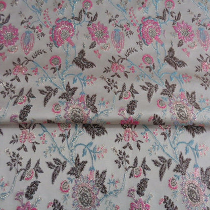 Pink & Blue Celosia Flower Gold Jacquard Fabric: 57" Wide - Poppylollipop