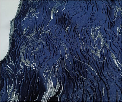 Gold & Blue Jacquard Fabric: 3D Texture Mercerized Designer Fabric