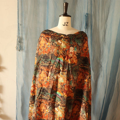 Dunhuang Fresco Buddha Linen Fabric: Asian Style Upholstery, Scarf, Curtain, Sewing (55"W)