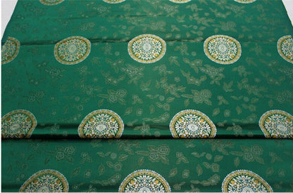 Tissu brocart de soie : style sino-mongol, bleu sarcelle et or (au mètre)