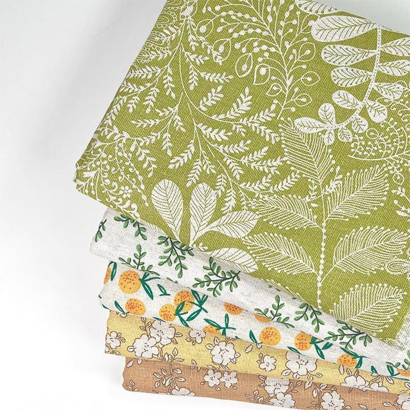 Tissu en coton et lin à imprimé floral : matériau de couture pour robes et ameublement (59 pouces)