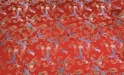 Auspicious Clouds Silk Brocade Fabric: Red Cheongsam Robe Material (59" W)
