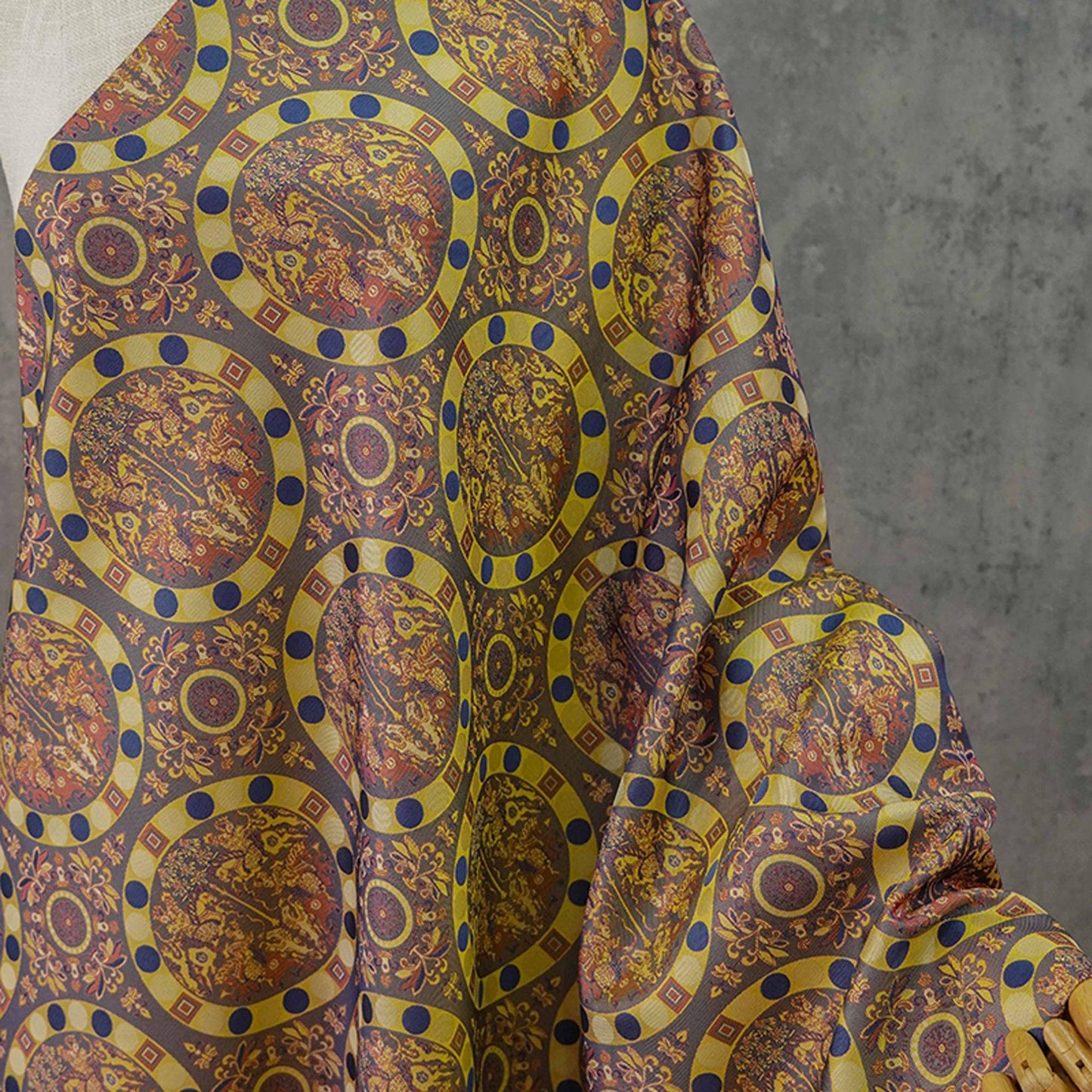 Gold Brocade Jacquard Fabric: Retro Palace Style Damask, 58" Wide