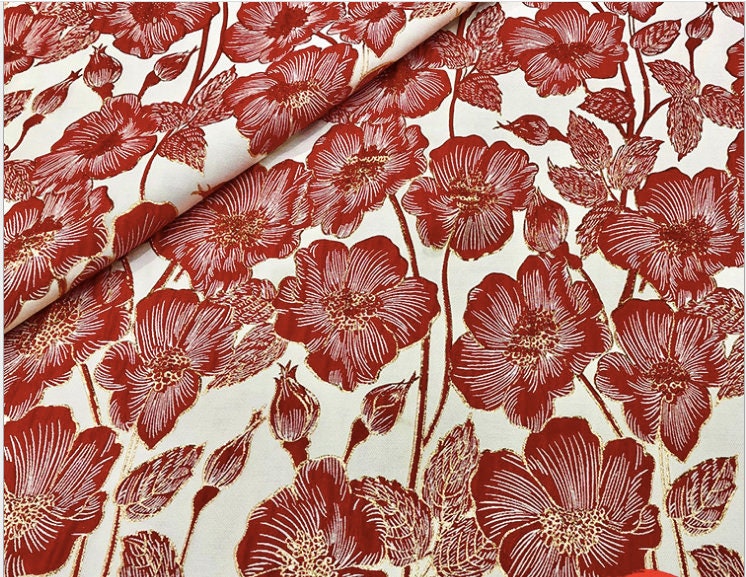 Lotus Brocade Fabric: 59"W Jacquard Satin Damask, Cheongsam Sewing
