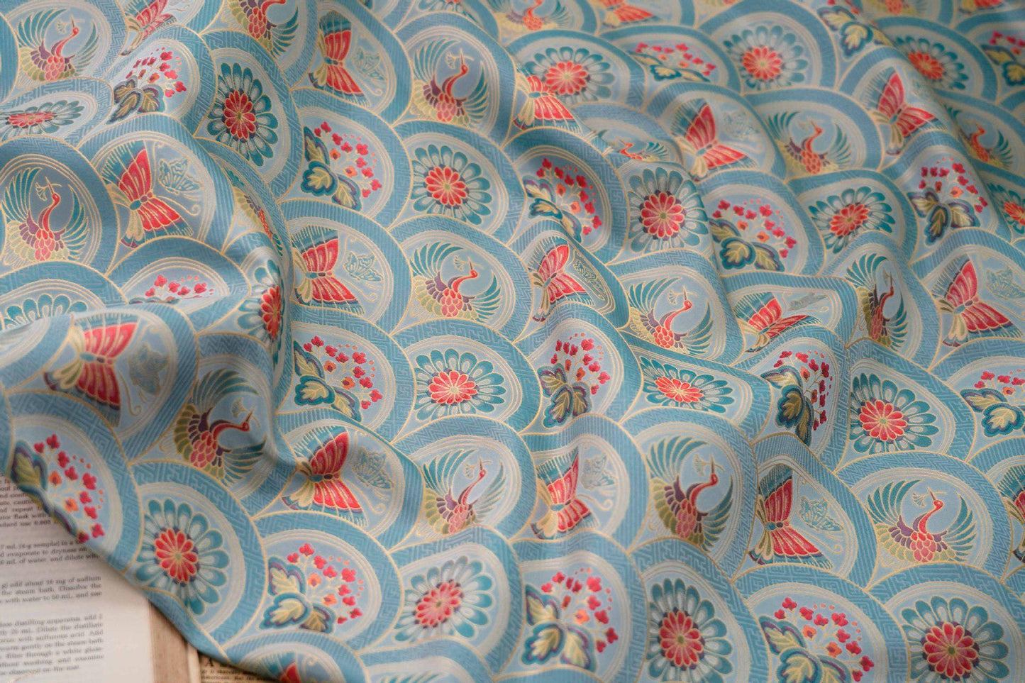 Butterfly Phoenix Jacquard Fabric: Embossed Woven Textile, 64"W