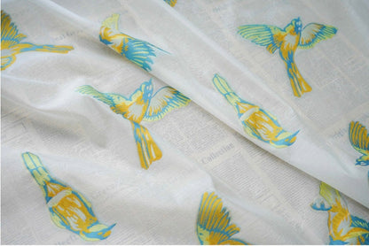 White Bird Jacquard Fabric: 3D Embroidery, 59" Wide, Nylon Polyester