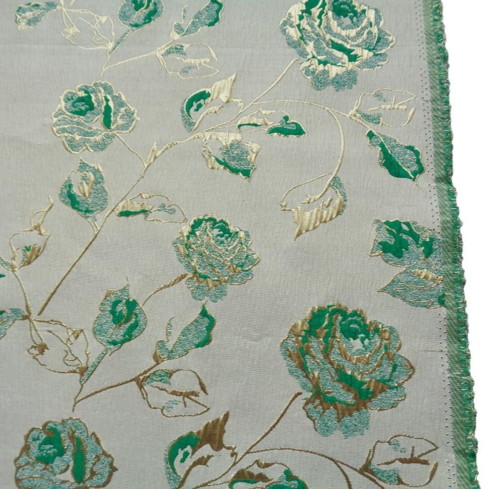 Magnolia Gold Foil Jacquard Fabric: Floral Chenille Upholstery, 56"W