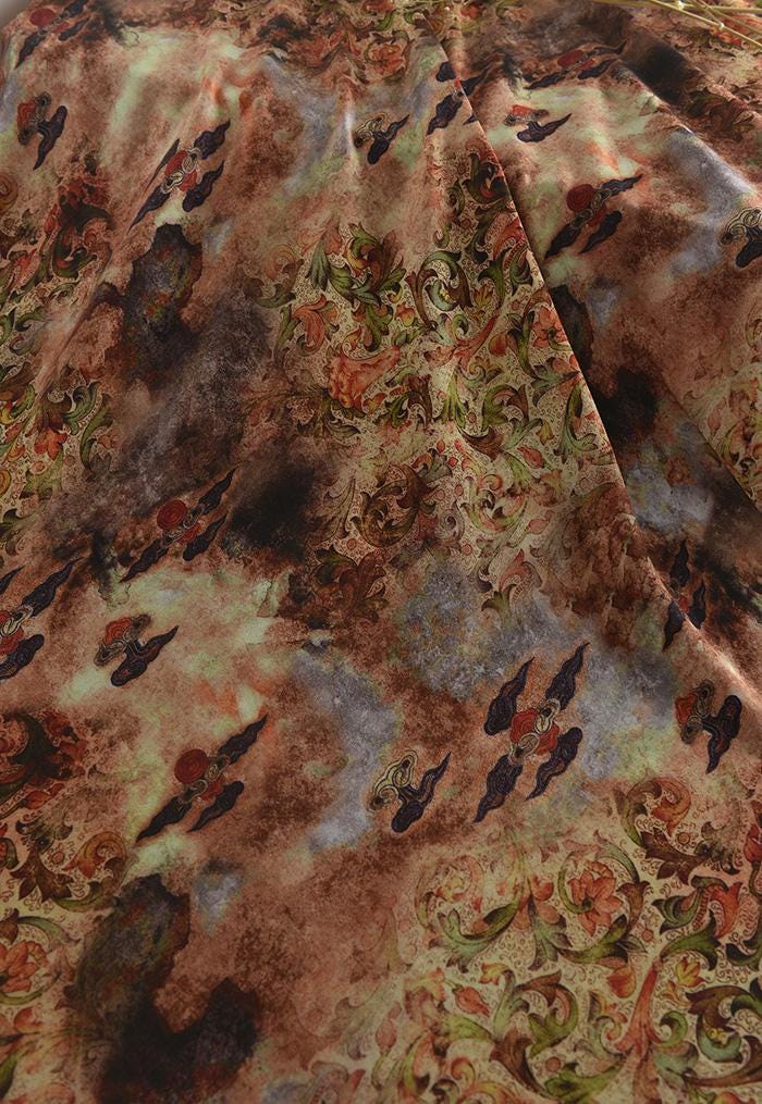 Dunhuang Floral Cotton Fabric: Vintage Style Drapery, Upholstery (55"W)