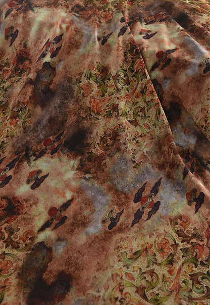 Dunhuang Floral Cotton Fabric: Vintage Style Drapery, Upholstery (55"W)