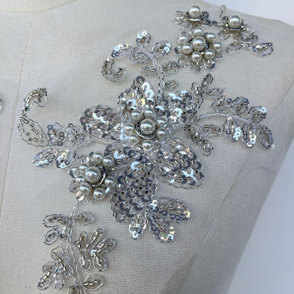 Embroidered Sequin Lace Trim: Light Ivory Bridal Applique - 11" By The Yard