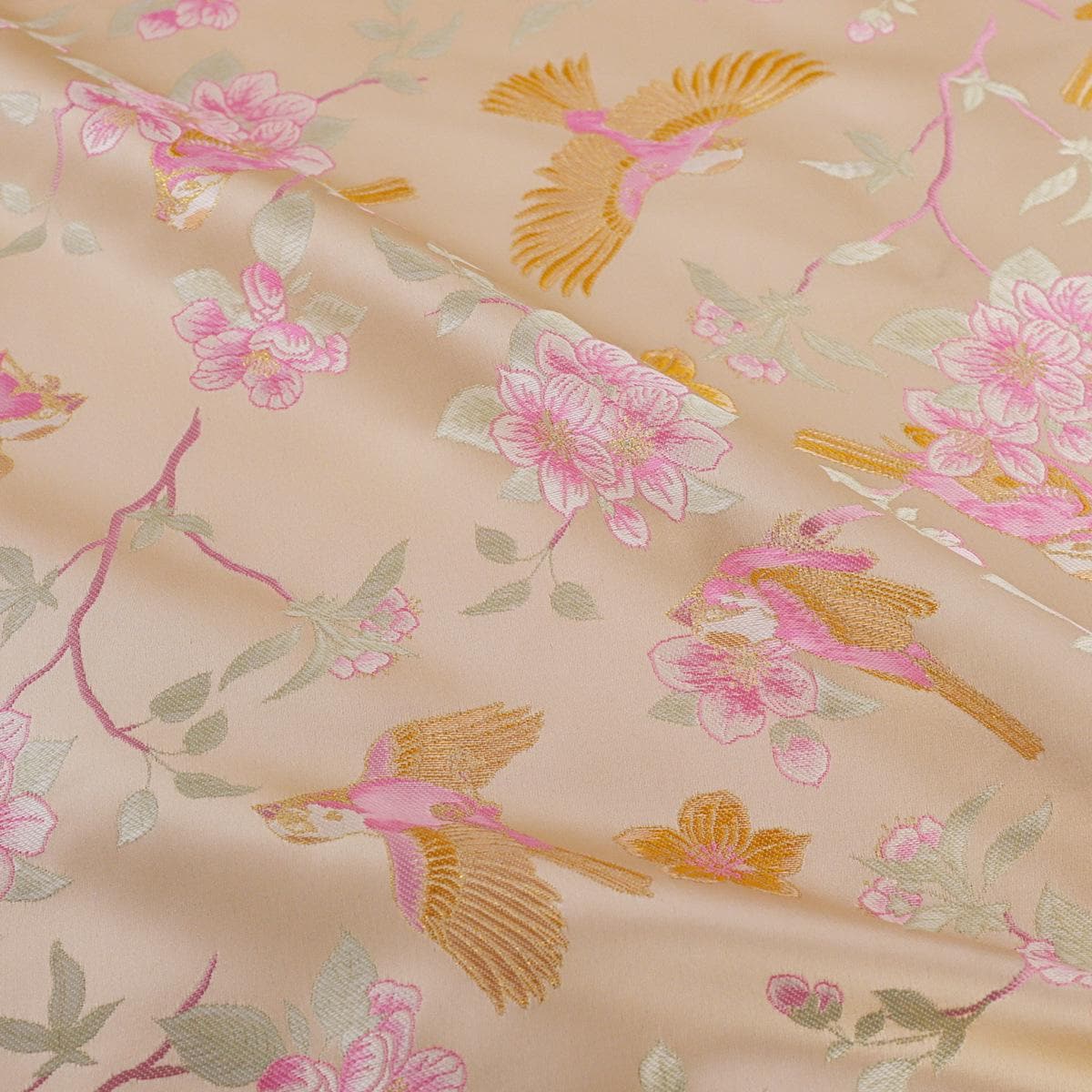 Bird and Flower Silk Brocade Fabric: 59"W Rayon Blend