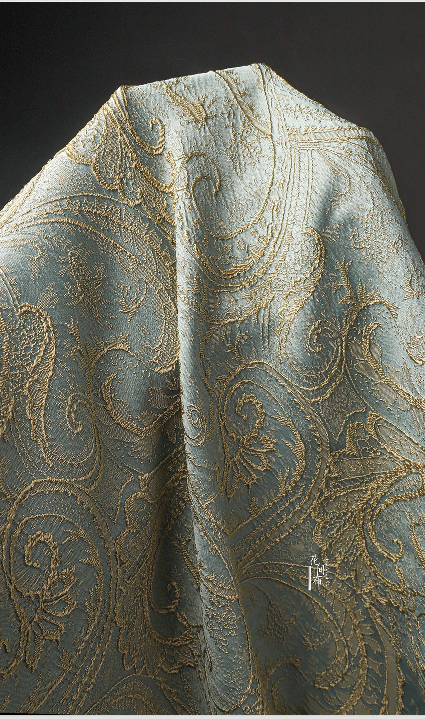 Gold Jacquard Fabric: 56" Wide Cotton Linen Blend, By The Meter