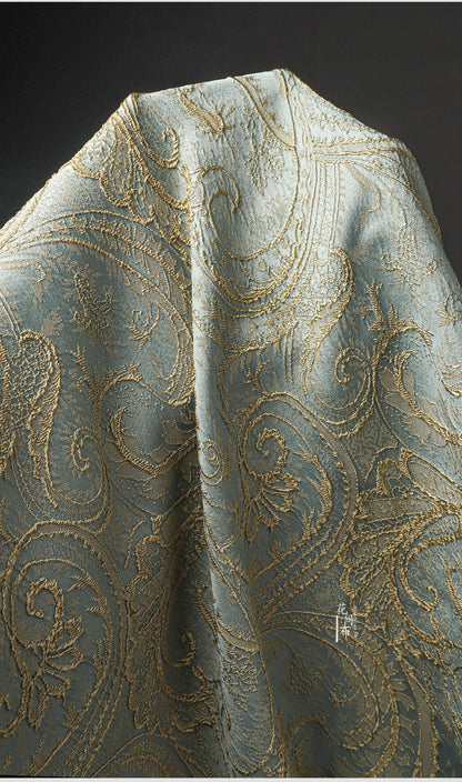 Gold Jacquard Fabric: 56" Wide Cotton Linen Blend, By The Meter