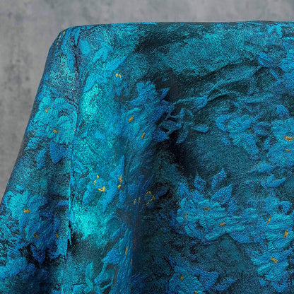 Tissu jacquard à motif floral en relief : Coloris bleu sarcelle et vert champêtres (largeur : 63 pouces)