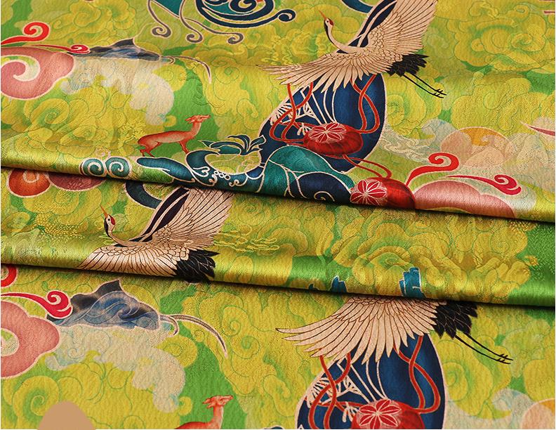 Phoenix Flower Tea Silk Fabric: Digital Print Upholstery, Costume, Drapery (59"W)