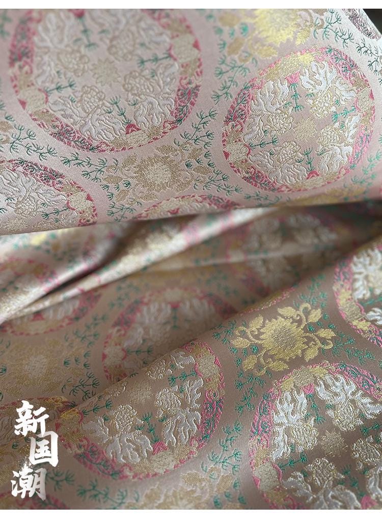 Tissu jacquard brocart à motif floral : style rétro poisson rouge, 150 cm de large