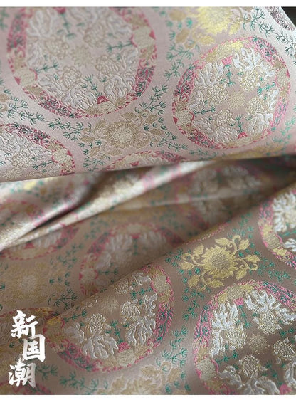 Tissu jacquard brocart à motif floral : style rétro poisson rouge, 150 cm de large