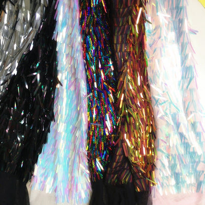 Pink Sequined Tassel Mesh Fabric, Illusion Design, 49" Wide