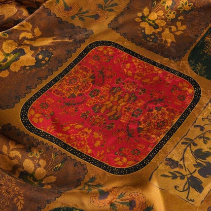 Ancient Dunhuang Tea Silk Satin Fabric: Digital Print, 59"W