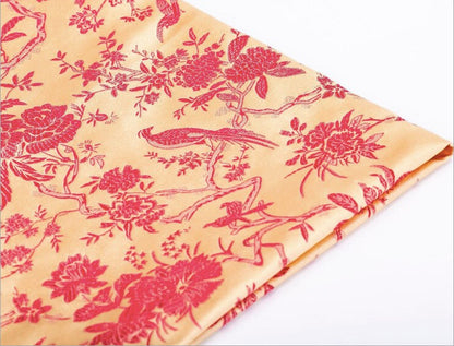 Bird & Azalea Brocade Fabric: Chinese Qipao Sewing Material
