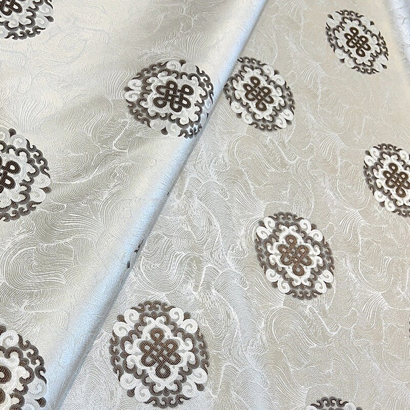 Auspicious Chinese Knot Brocade Fabric: Rayon Satin for Hanfu & Quilting (29.5"W)