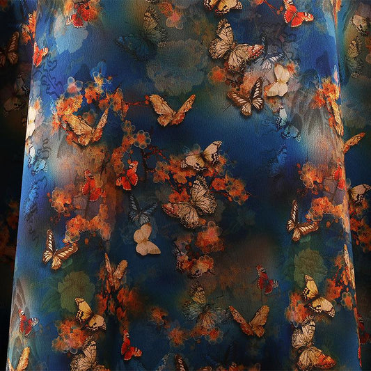 Tissu satiné en soie à imprimé papillon - 150 cm de large - Ameublement et costumes