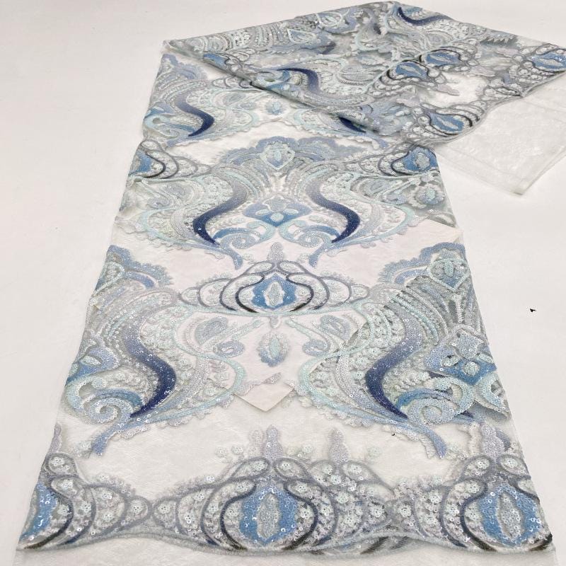Colorful Sequin Embroidered Mesh Lace Fabric, 49"W, See-Through