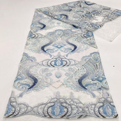 Colorful Sequin Embroidered Mesh Lace Fabric, 49"W, See-Through