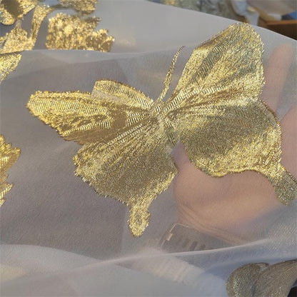 Gold Thread Jacquard Organza Fabric: 3D Embossed Texture, 57" Wide