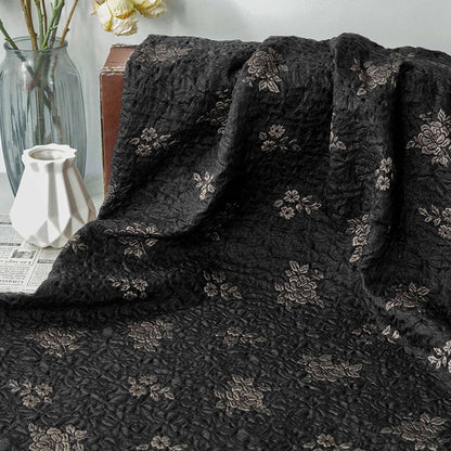 Embossed Jacquard Fabric: Black with Brown Floral Design, 59" Wide