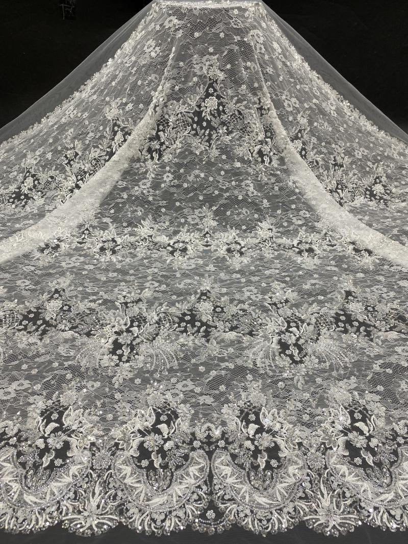 Tissu en dentelle brodée de perles : voile de mariée de 127 cm (50 pouces), accessoires à faire soi-même