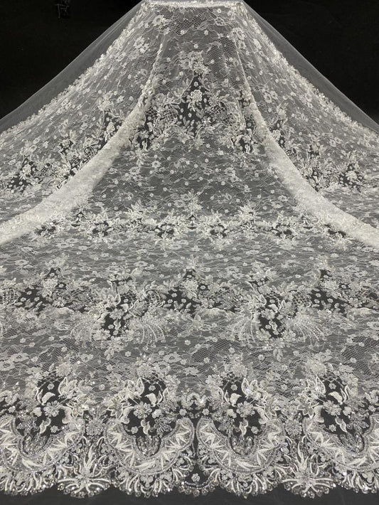 Tissu en dentelle brodée de perles : voile de mariée de 127 cm (50 pouces), accessoires à faire soi-même