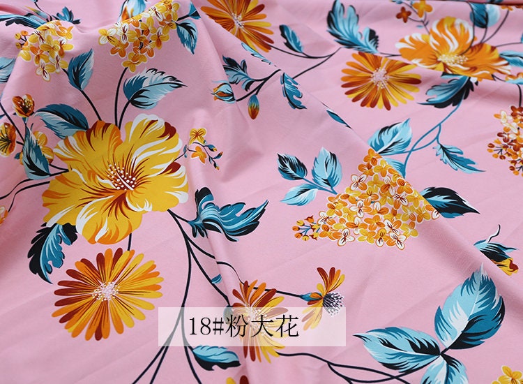 Floral Chiffon Fabric: 4-Way Stretch Polyester Satin, 59" Wide