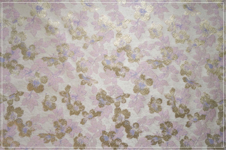 Metallic Floral Jacquard Fabric: Bronzing Gold Thread, 57" Wide