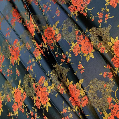 Tissu brocart de soie : motif de roses, tissu de mariage chinois (au mètre)